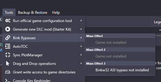 ME3 Tweaks Bink Bypass Menu